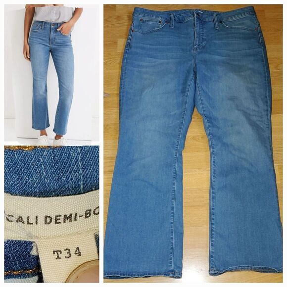 Madewell  Blue Cali Demi-Boot Flare High Rise Button‎ Front Jeans Size T34 38x29 - Picture 1 of 14